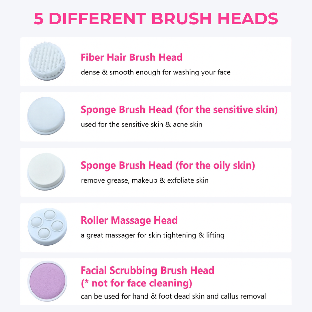 Escova facial elétrica massageadora 5 em 1