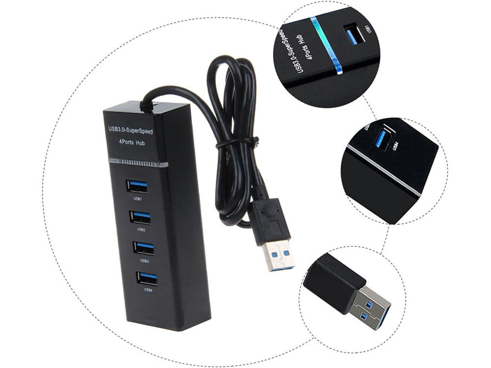 Hub USB 3.0 - 30 cm - Preto