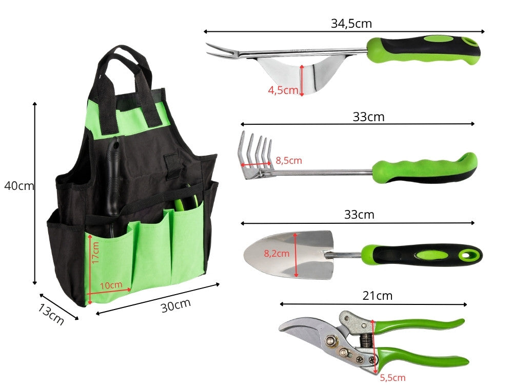 Conjunto de ferramentas de jardinagem: enxada, pá, tesoura de poda, bolsa – conjunto de 4 peças