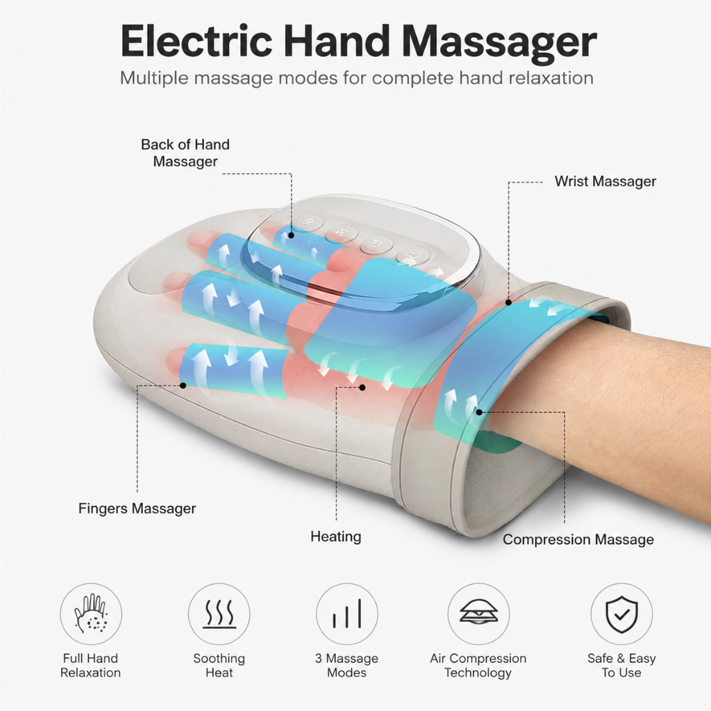Massageador de mãos inteligente sem fio com aquecimento