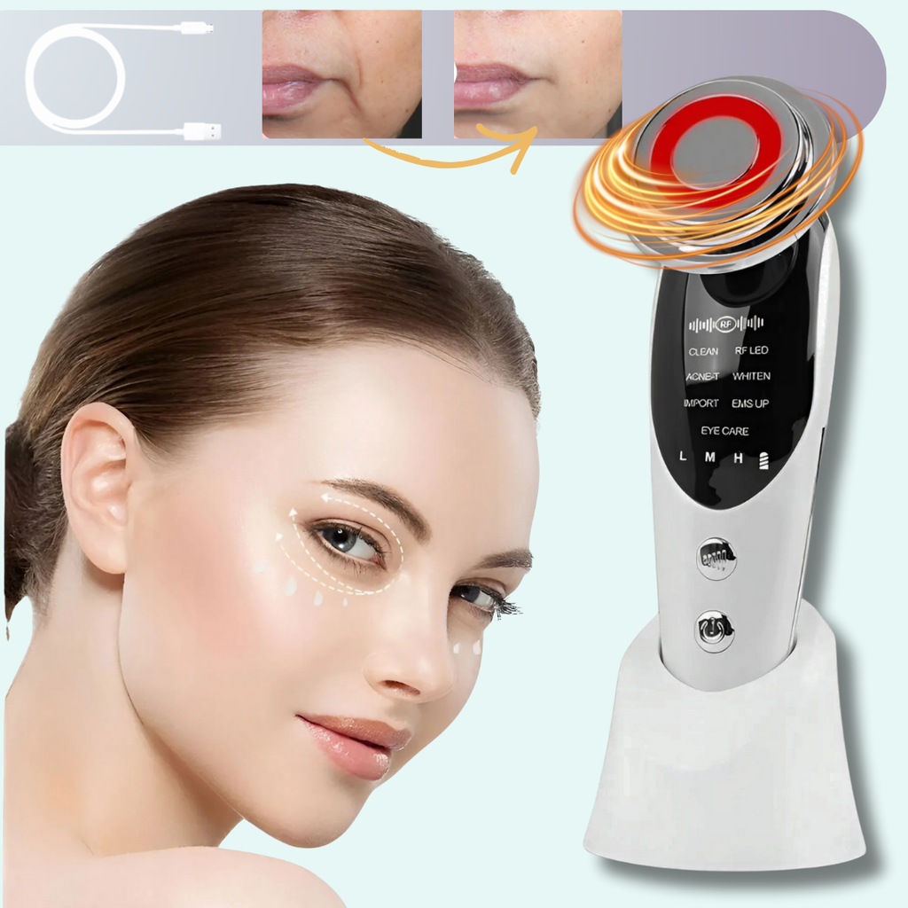 Aparelho 7 em 1 Antienvelhecimento e Rejuvenescimento da Pele com EMS, RF, LED