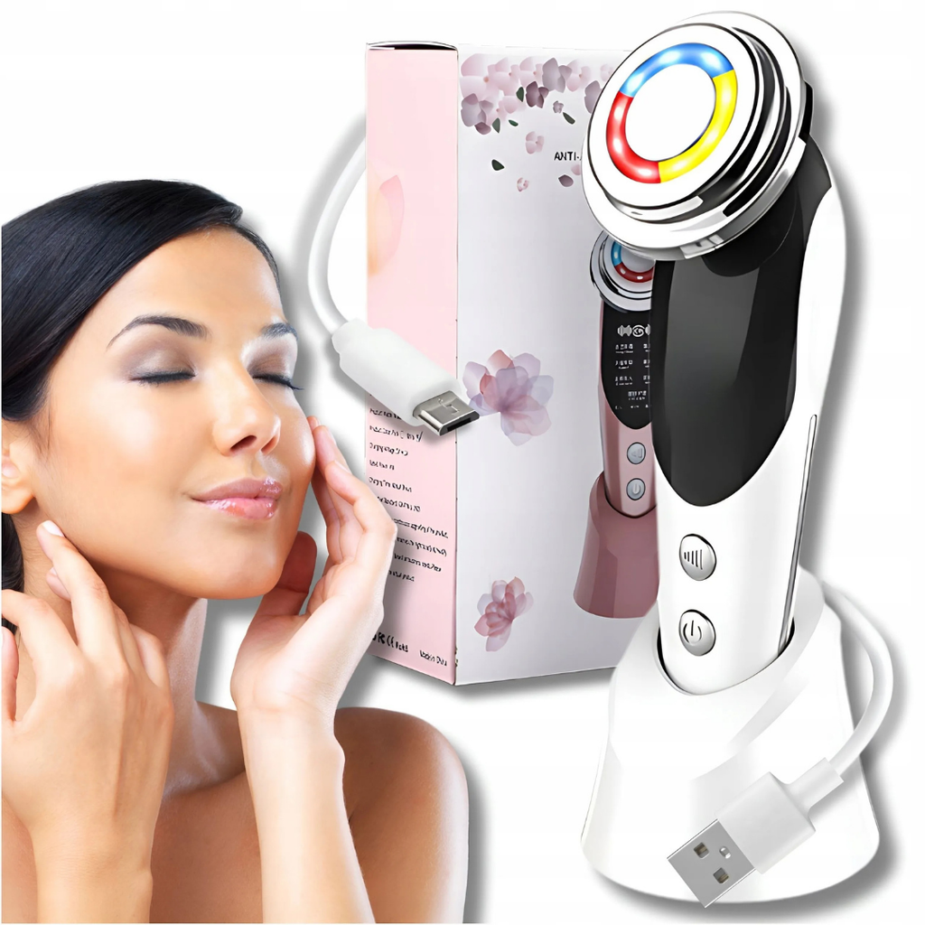Aparelho 7 em 1 Antienvelhecimento e Rejuvenescimento da Pele com EMS, RF, LED