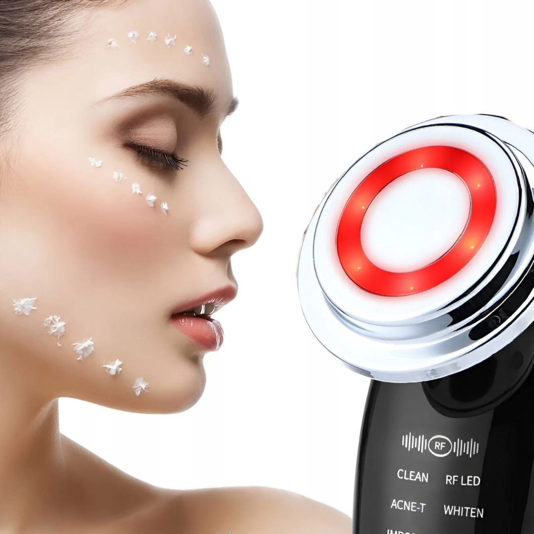 Aparelho 7 em 1 Antienvelhecimento e Rejuvenescimento da Pele com EMS, RF, LED
