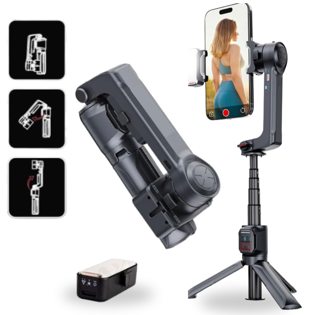 Estabilizador gimbal de 2 eixos e bastão de selfie | luz de preenchimento removível A10