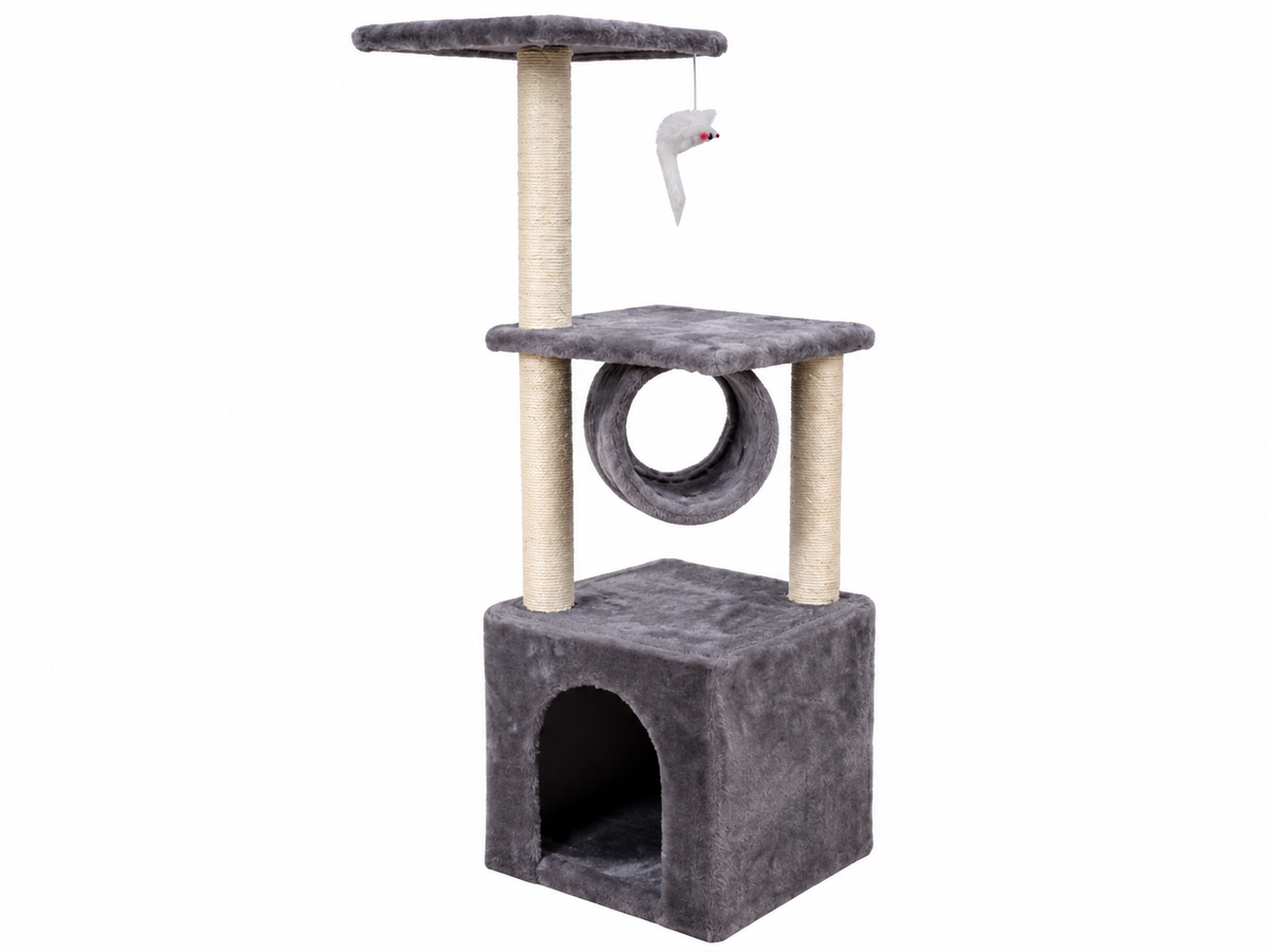 Arranhador para Gatos com Plataforma em Túnel em Formato de Casinha 30x30x78cm