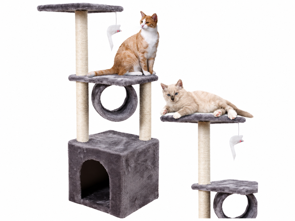 Arranhador para Gatos com Plataforma em Túnel em Formato de Casinha 30x30x78cm