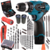 Aparafusadora sem fio ADM + duas baterias de 12V, conjunto com 77 peças