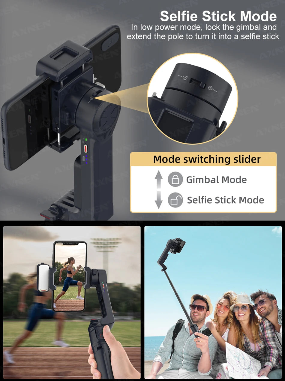 Estabilizador gimbal de 2 eixos e bastão de selfie | luz de preenchimento removível A10