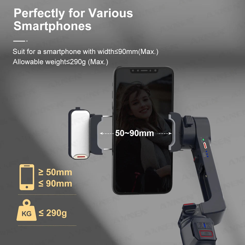 Estabilizador gimbal de 2 eixos e bastão de selfie | luz de preenchimento removível A10