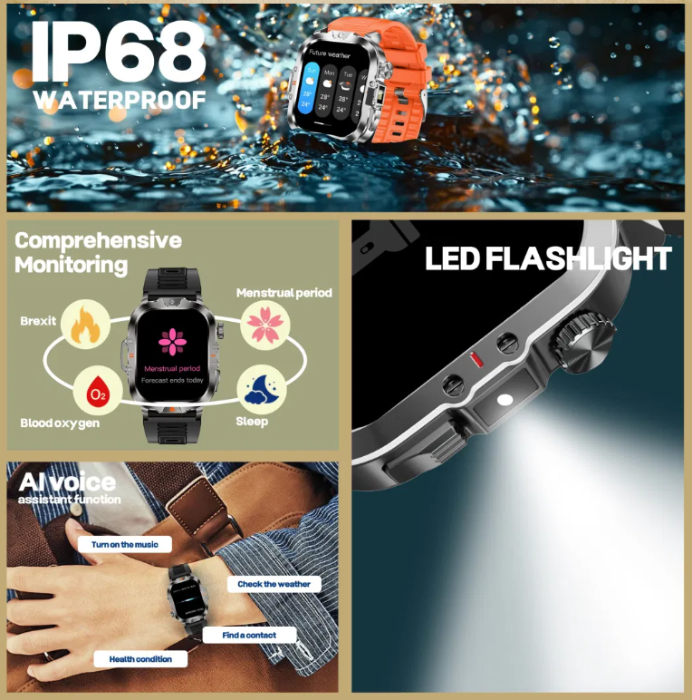 SMARTWATCH V17 À PROVA D'ÁGUA COM LANTERNA INTEGRADA