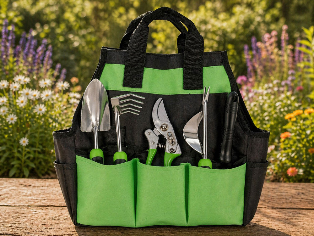 Conjunto de ferramentas de jardinagem: enxada, pá, tesoura de poda, bolsa – conjunto de 4 peças