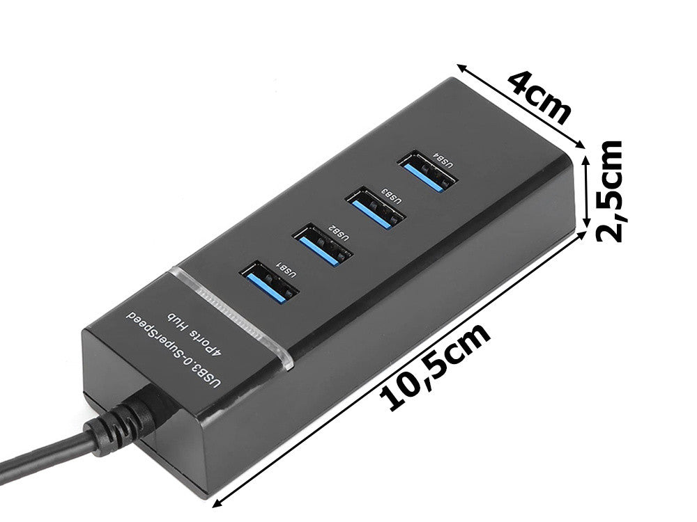 Hub USB 3.0 - 30 cm - Preto