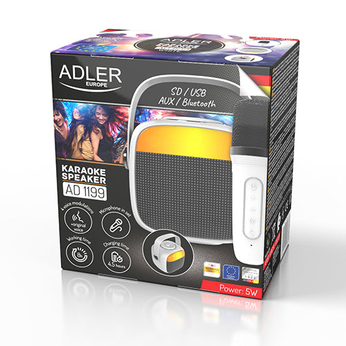 Caixa de som Adler Karaoke com microfone - SD/USB/AUX/Bluetooth