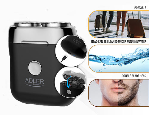 Barbeador de viagem Adler - USB com 2 cabeças