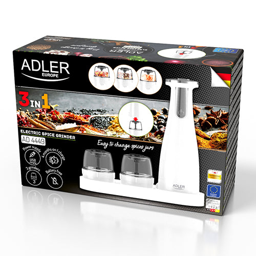 Moedor Elétrico de Sal e Pimenta Adler - Conjunto com 3 unidades - USB
