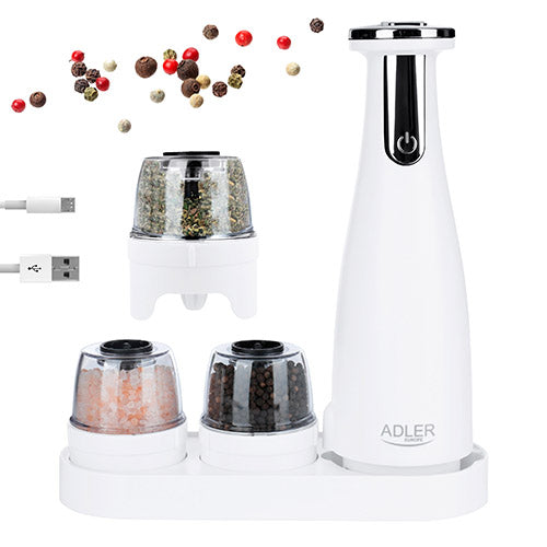 Moedor Elétrico de Sal e Pimenta Adler - Conjunto com 3 unidades - USB