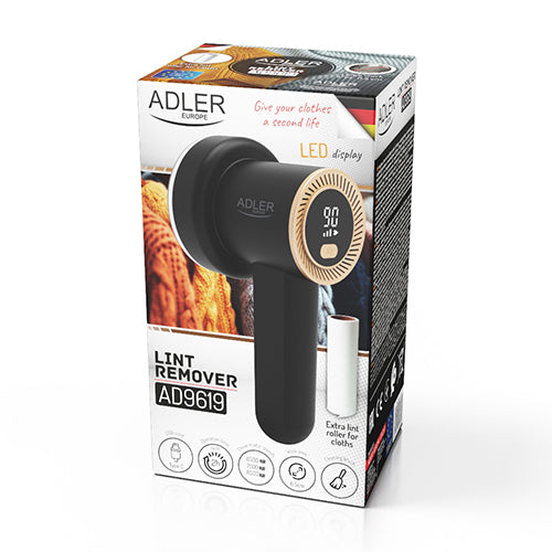 Removedor de fiapos Adler com visor LCD + 2 rolos para roupas
