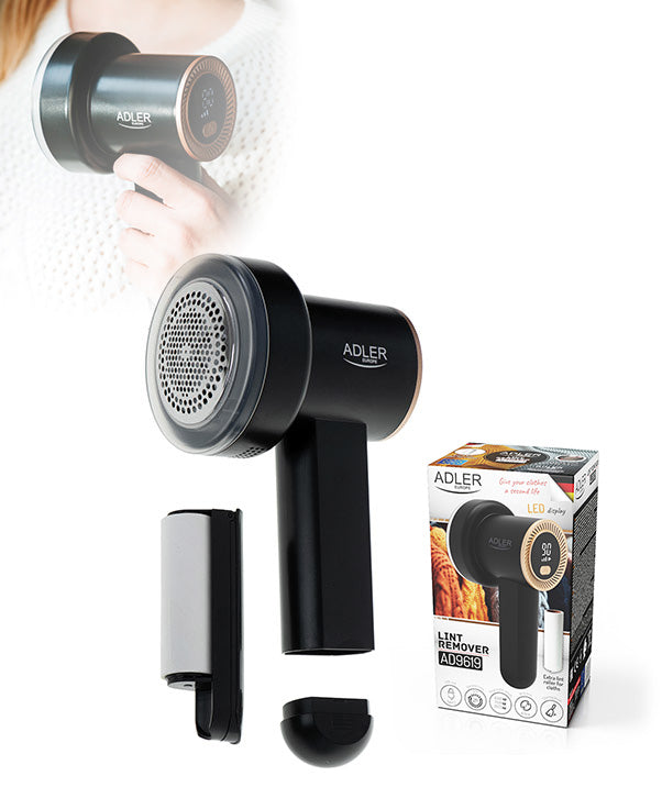Removedor de fiapos Adler com visor LCD + 2 rolos para roupas