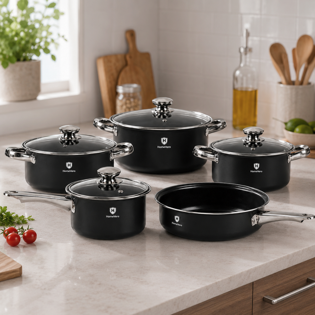 Conjunto de panelas HomeVero de 9 peças em aço carbono