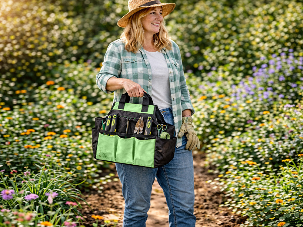 Conjunto de ferramentas de jardinagem: enxada, pá, tesoura de poda, bolsa – conjunto de 4 peças