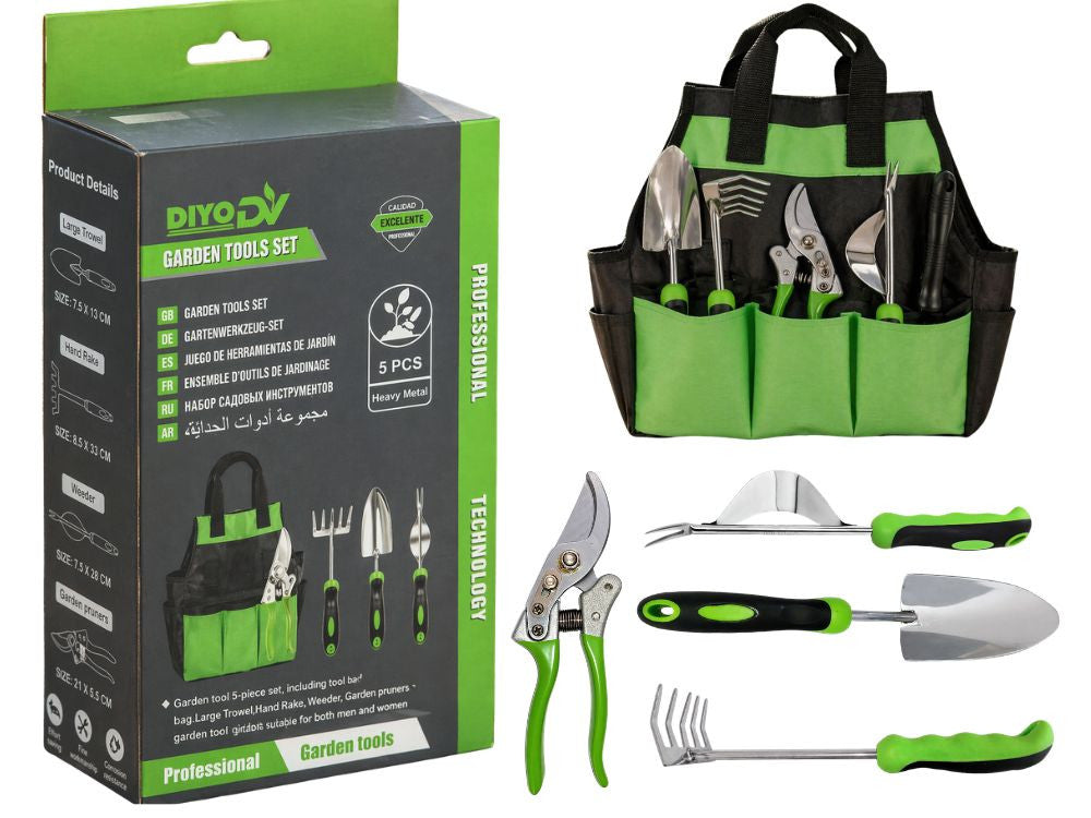 Conjunto de ferramentas de jardinagem: enxada, pá, tesoura de poda, bolsa – conjunto de 4 peças