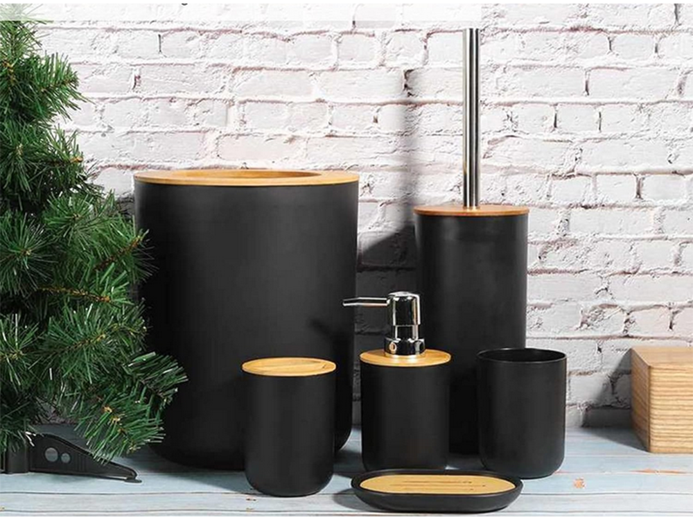 Conjunto de Acessórios de Casa de Banho – Preto & Bambu