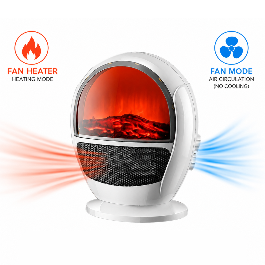 Aquecedor de cerâmica 2 em 1 com modo ventilador e efeito lareira